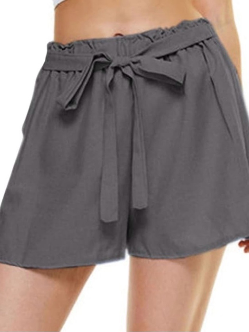 MAX STUDIO Women's Elastic Waist Tie-Front Paperbag Shorts - Blue Gray. Size: XL